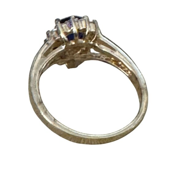 24K Gold Plated Sterling Silver Ring Blue CZ Size 8 - Picture 6 of 9